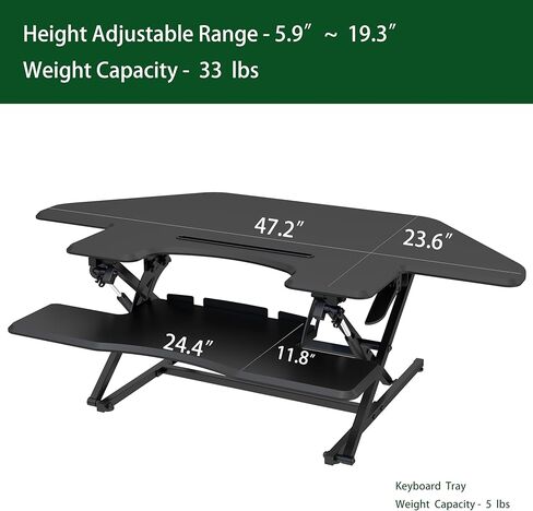 Lubvlook 47 inch Corner Standing Desk Converter, Height Adjustable Sit Stand Desk Riser, Black, 47.2T in Kuwait