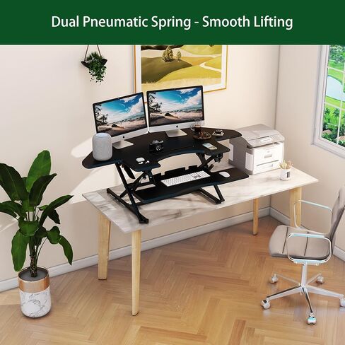 Lubvlook 47 inch Corner Standing Desk Converter, Height Adjustable Sit Stand Desk Riser, Black, 47.2T in Kuwait
