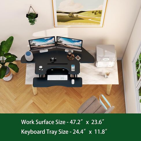Lubvlook 47 inch Corner Standing Desk Converter, Height Adjustable Sit Stand Desk Riser, Black, 47.2T in Kuwait