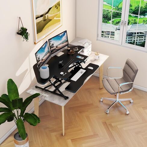 Lubvlook 47 inch Corner Standing Desk Converter, Height Adjustable Sit Stand Desk Riser, Black, 47.2T in Kuwait