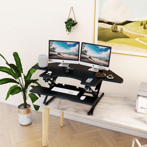 Lubvlook 47 inch Corner Standing Desk Converter, Height Adjustable Sit Stand Desk Riser, Black, 47.2T in Kuwait