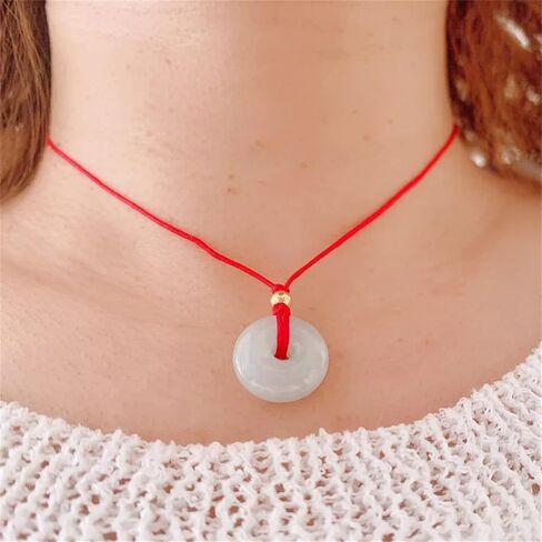 Qordelia Natural Grade A Jade Donut Safety Buckle Necklace, Adjustable in Saudi Arabia