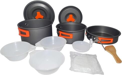 أدوات طهي ecox Outdoors 2 قدر 1 مقلاة 3 أوعية 1 ملعقة 1 إسفنجة للتخييم خفيفة الوزن على الظهر مجموعة الطبخ مثالية للمشي لمسافات طويلة والتخييم وفي الهواء الطلق CS3P10P in Kuwait