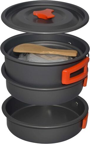 أدوات طهي ecox Outdoors 2 قدر 1 مقلاة 3 أوعية 1 ملعقة 1 إسفنجة للتخييم خفيفة الوزن على الظهر مجموعة الطبخ مثالية للمشي لمسافات طويلة والتخييم وفي الهواء الطلق CS3P10P in Kuwait