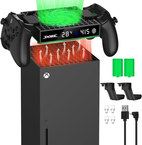 مروحة تبريد لأجهزة Xbox Series X وS، مروحة تبريد Xbox Series X مع مفتاح تشغيل/إيقاف تلقائي، سرعة المروحة قابلة للتعديل حسب درجة الحرارة، شاشة LED، ضوضاء منخفضة، 2.0 منافذ USB وبطارية قابلة لإعادة الشحن 2 × 1100 مللي أمبير في الساعة in Kuwait