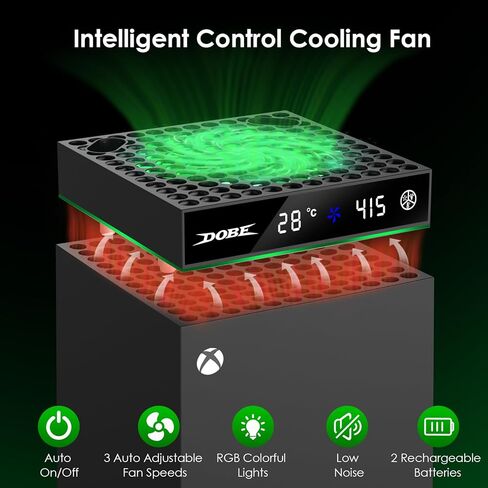 مروحة تبريد لأجهزة Xbox Series X وS، مروحة تبريد Xbox Series X مع مفتاح تشغيل/إيقاف تلقائي، سرعة المروحة قابلة للتعديل حسب درجة الحرارة، شاشة LED، ضوضاء منخفضة، 2.0 منافذ USB وبطارية قابلة لإعادة الشحن 2 × 1100 مللي أمبير في الساعة in Kuwait