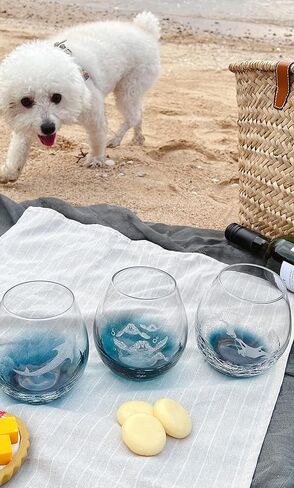 Mothers Day Gifts for Mom and Grandma, Etched Sea Turtles Family Handmade Engraved Crackle Turquoise Beach Wine Glasses in Kuwait