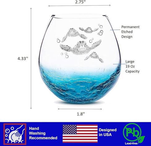 Mothers Day Gifts for Mom and Grandma, Etched Sea Turtles Family Handmade Engraved Crackle Turquoise Beach Wine Glasses in Kuwait