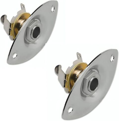 Guitar 2pcs Input Jack Metal 1/4"" Oval Output Plate Jackplate Socket for Fender Strat Tele with Screws (Black) in Saudi Arabia