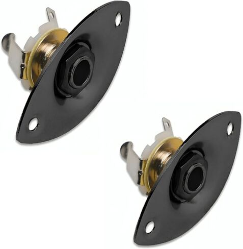 Guitar 2pcs Input Jack Metal 1/4"" Oval Output Plate Jackplate Socket for Fender Strat Tele with Screws (Black) in Saudi Arabia