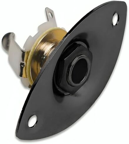 Guitar 2pcs Input Jack Metal 1/4"" Oval Output Plate Jackplate Socket for Fender Strat Tele with Screws (Black) in Saudi Arabia