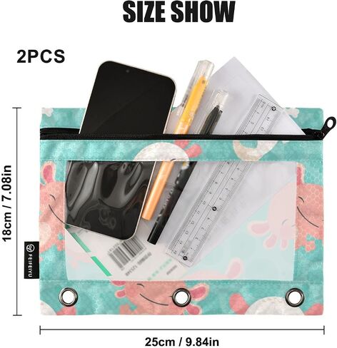 Gredecor Binder Pencil Pouch 3 Ring Western Cactus Cowboy Boho Zipper Pencil Pouches Case 2 Pack Clear Binder Organizer for School Office in Saudi Arabia