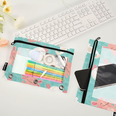 Gredecor Binder Pencil Pouch 3 Ring Western Cactus Cowboy Boho Zipper Pencil Pouches Case 2 Pack Clear Binder Organizer for School Office in Saudi Arabia