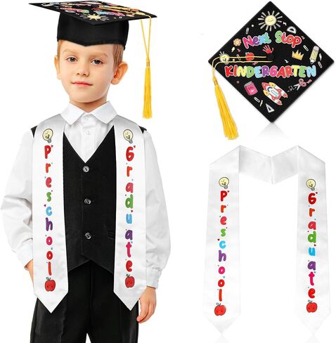 Preschool Graduation Cap and Stole for Kids Next Stop Kindergarten Cap with Tassel Unisex Printed Preschool Graduation Sash in Saudi Arabia