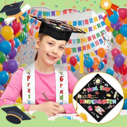 Preschool Graduation Cap and Stole for Kids Next Stop Kindergarten Cap with Tassel Unisex Printed Preschool Graduation Sash in Saudi Arabia