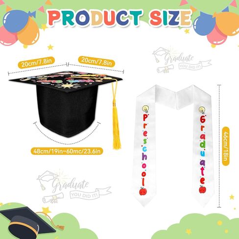 Preschool Graduation Cap and Stole for Kids Next Stop Kindergarten Cap with Tassel Unisex Printed Preschool Graduation Sash in Saudi Arabia