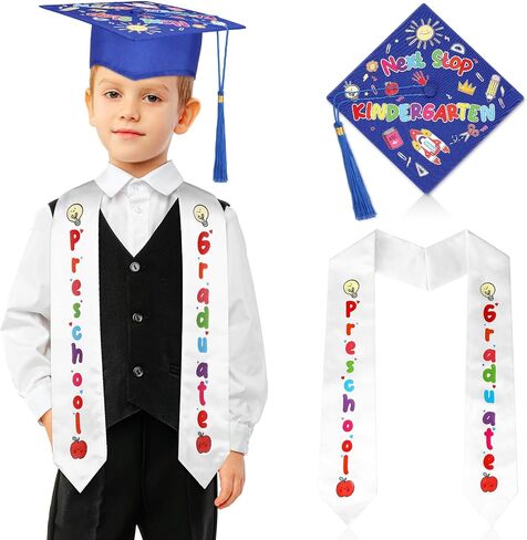 Preschool Graduation Cap and Stole for Kids Next Stop Kindergarten Cap with Tassel Unisex Printed Preschool Graduation Sash in Saudi Arabia