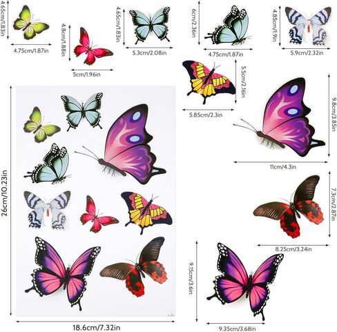 3D Butterfly Stickers for Car, Cute Vinyl Butterfly Decals Waterproof Scratch Cover Stickers Removable Peel and Stick Vintage Fridge Locker Bumper Decals for Vehicles Adhesive Automotive Graphics in Saudi Arabia