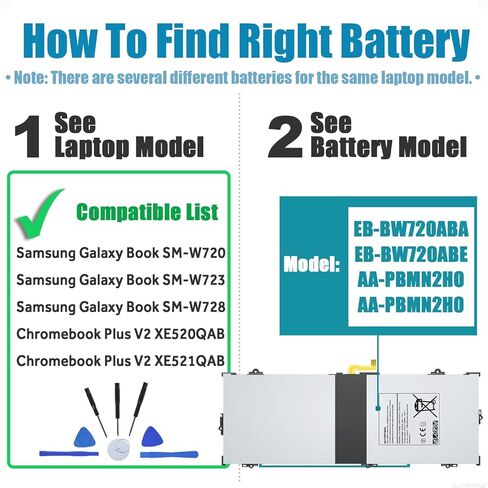 بطارية EB-BW720ABA ChromeBook لجهاز Samsung ChromeBook 4 4+ XE310XBA XE350XBA ChromeBook Plus V2 XE520QAB XE521QAB، Galaxy Book 12 SM-W720 SM-W723 ChromeBook LTE 12.2 بوصة XE525QBB كمبيوتر محمول BA43-00390A in Kuwait