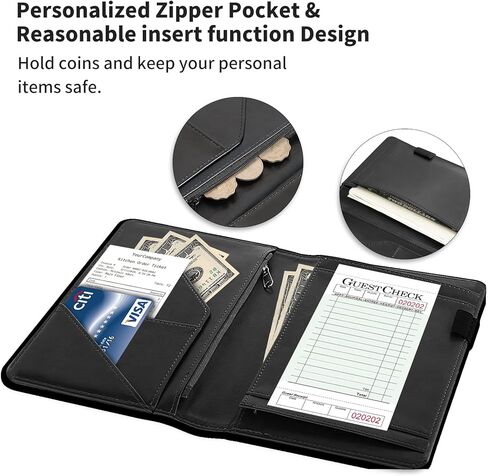 Server Book Organizer, Cartoon Cat Server Books for Waitress, PU Leather Waiter Book Organizer with Zipper Pocket Guest Checks Books Holder for Restaurant Fit Server Apron in Saudi Arabia