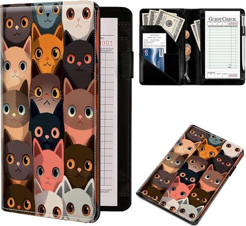 Server Book Organizer, Cartoon Cat Server Books for Waitress, PU Leather Waiter Book Organizer with Zipper Pocket Guest Checks Books Holder for Restaurant Fit Server Apron in Saudi Arabia