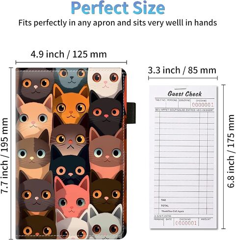 Server Book Organizer, Cartoon Cat Server Books for Waitress, PU Leather Waiter Book Organizer with Zipper Pocket Guest Checks Books Holder for Restaurant Fit Server Apron in Saudi Arabia