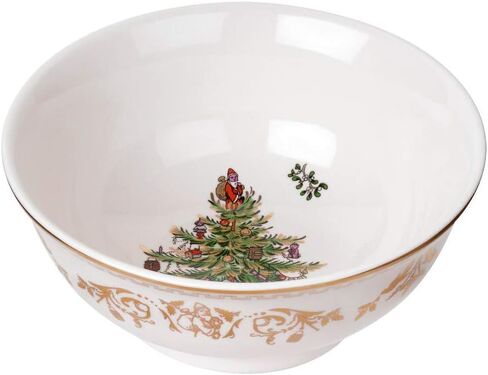 Spode Christmas Tree Gold Collection Rice Bowl, Measured at 6", Use for Soup, Frozen Meals, Stews, and Sticky Rice Dinners, Made of Earthenware, Dishwasher and Microwave Safe in Saudi Arabia