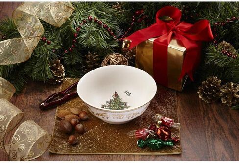 Spode Christmas Tree Gold Collection Rice Bowl, Measured at 6", Use for Soup, Frozen Meals, Stews, and Sticky Rice Dinners, Made of Earthenware, Dishwasher and Microwave Safe in Saudi Arabia