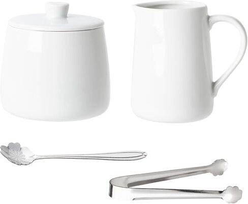 Sugar and Creamer Set, 4 Piece with Cream Pitcher, Sugar Bowl with Lid and Spoon, Sugar Tongs in Kuwait