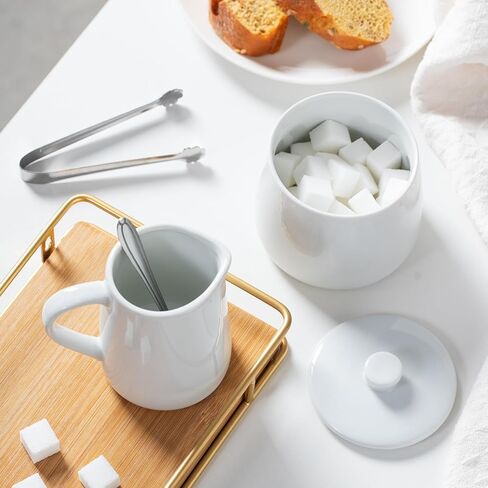 Sugar and Creamer Set, 4 Piece with Cream Pitcher, Sugar Bowl with Lid and Spoon, Sugar Tongs in Kuwait