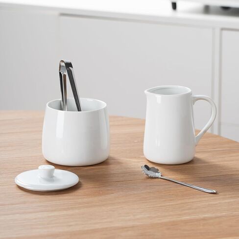 Sugar and Creamer Set, 4 Piece with Cream Pitcher, Sugar Bowl with Lid and Spoon, Sugar Tongs in Kuwait