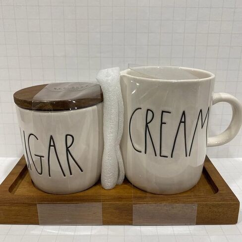 Rae Dunn SUGAR Jar + CREAM Creamer Set مع صينية خشبية in Kuwait