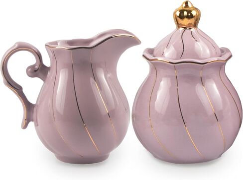 HSYTEK Royal Sugar and Creamer Set for Coffee Bar, Porcelain Sugar and Creamer Set with Lids, Tea Sets Accessories, White in Saudi Arabia