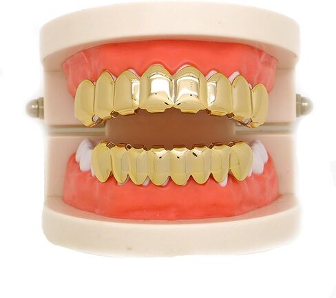 مجموعة The Bling Factory مطلية بالذهب عيار 24 قيراط مكونة من 8 أسنان علوية وسفلية قابلة للإزالة + قطعة قماش تلميع in Kuwait