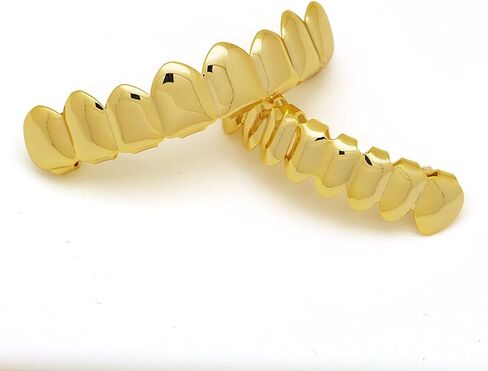 مجموعة The Bling Factory مطلية بالذهب عيار 24 قيراط مكونة من 8 أسنان علوية وسفلية قابلة للإزالة + قطعة قماش تلميع in Kuwait