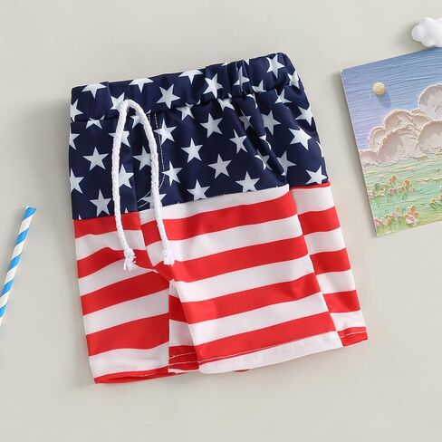Dewadbow Kid Boy American Flag Swim Trunk Stars and Stripes Patchwork Swimsuit Batching Suit Drawstring Beach Swimming Shorts in Saudi Arabia