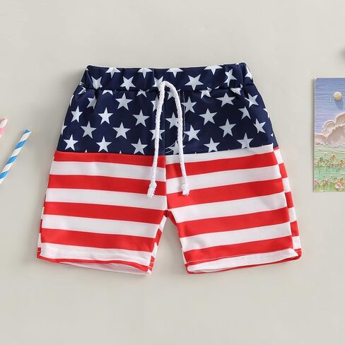Dewadbow Kid Boy American Flag Swim Trunk Stars and Stripes Patchwork Swimsuit Batching Suit Drawstring Beach Swimming Shorts in Saudi Arabia