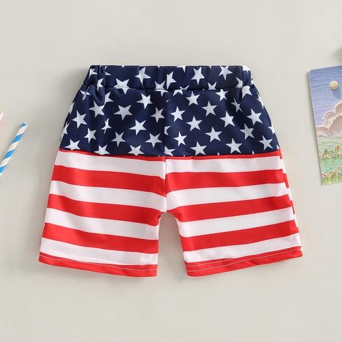 Dewadbow Kid Boy American Flag Swim Trunk Stars and Stripes Patchwork Swimsuit Batching Suit Drawstring Beach Swimming Shorts in Saudi Arabia