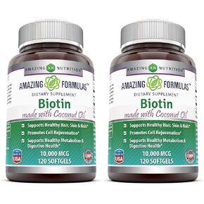 Amazing Formulas Biotin 10000mcg with Extra Virgin Organic Coconut Oil 120 Softgels | Non-GMO | Gluten Free | Made in USA in Kuwait