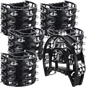 Boao 20 Pcs Double Row Tambourine Half Moon Double Row Metal Jingles Hand Held Instruments Percussion with Handle Grip for Adults, KTV, Party(Colorful) in Kuwait