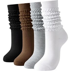 Women's Slouch Socks-Cotton Blend Scrunch Crew Socks, Retro 80s Style Thigh High Boot Socks for Casual Wear in Saudi Arabia