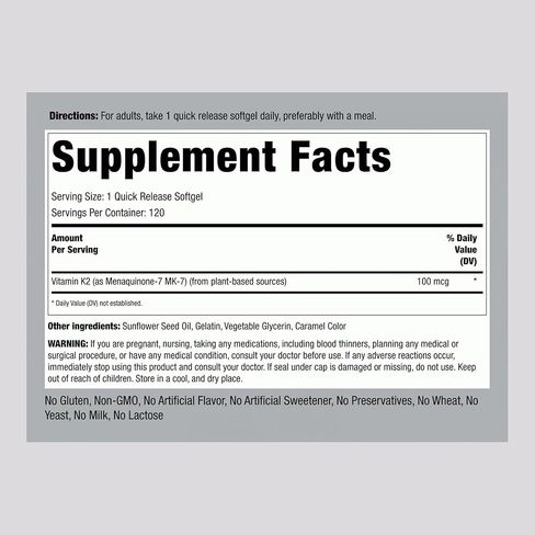 الأنابيب روك فيتامين K2 MK7 | 100 ميكروجرام | 120 كبسولة هلامية | مكمل غذائي غير معدّل وراثيًا وخالي من الغلوتين in Kuwait
