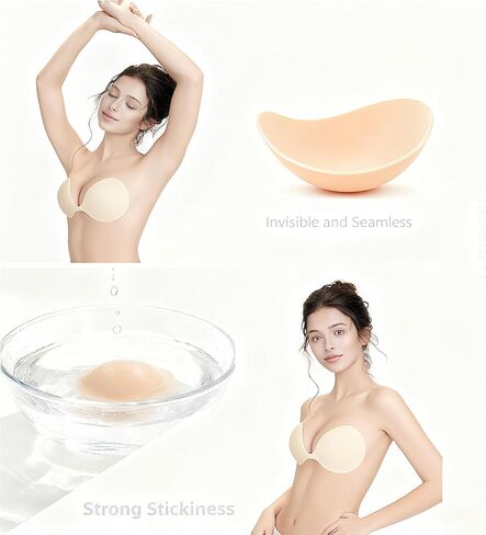 Adhesive Strapless Bra for Women Sticky Invisible Push up Silicone Bra for Backless Dress Upgraded Clasp Bras in Saudi Arabia