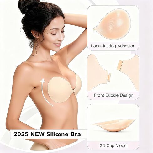 Adhesive Strapless Bra for Women Sticky Invisible Push up Silicone Bra for Backless Dress Upgraded Clasp Bras in Saudi Arabia
