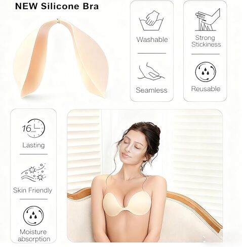 Adhesive Strapless Bra for Women Sticky Invisible Push up Silicone Bra for Backless Dress Upgraded Clasp Bras in Saudi Arabia