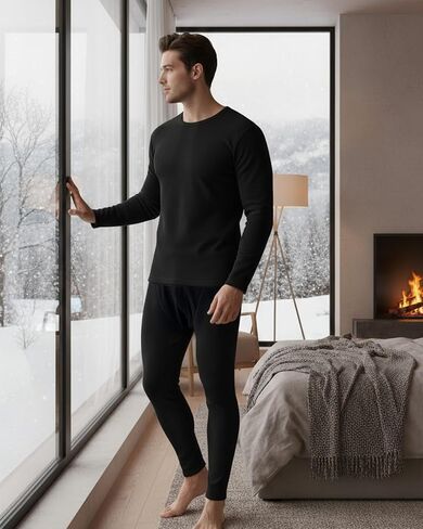 Jecery 3 Set Thermal Underwear for Men Fleece Lined Long Underwear Winter Base Layer Thermals Top and Bottom Set Cold Weather in Saudi Arabia