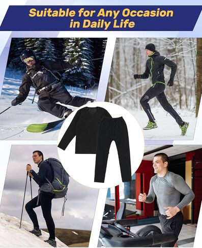 Jecery 3 Set Thermal Underwear for Men Fleece Lined Long Underwear Winter Base Layer Thermals Top and Bottom Set Cold Weather in Saudi Arabia