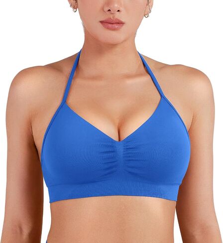YEOREO SoftHue Women Halter Sports Bra Longline Strappy Bras Vanie V Neck Padded Seamless Open Back Workout Gym Crop Top in Saudi Arabia