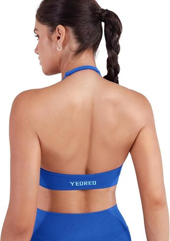 YEOREO SoftHue Women Halter Sports Bra Longline Strappy Bras Vanie V Neck Padded Seamless Open Back Workout Gym Crop Top in Saudi Arabia