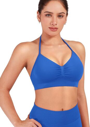 YEOREO SoftHue Women Halter Sports Bra Longline Strappy Bras Vanie V Neck Padded Seamless Open Back Workout Gym Crop Top in Saudi Arabia
